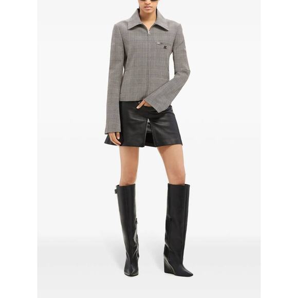 Courreges Zipped Prince Of Wales Jacket in Sand Mud Brown FR 36 US 4 - Picture 1 of 5